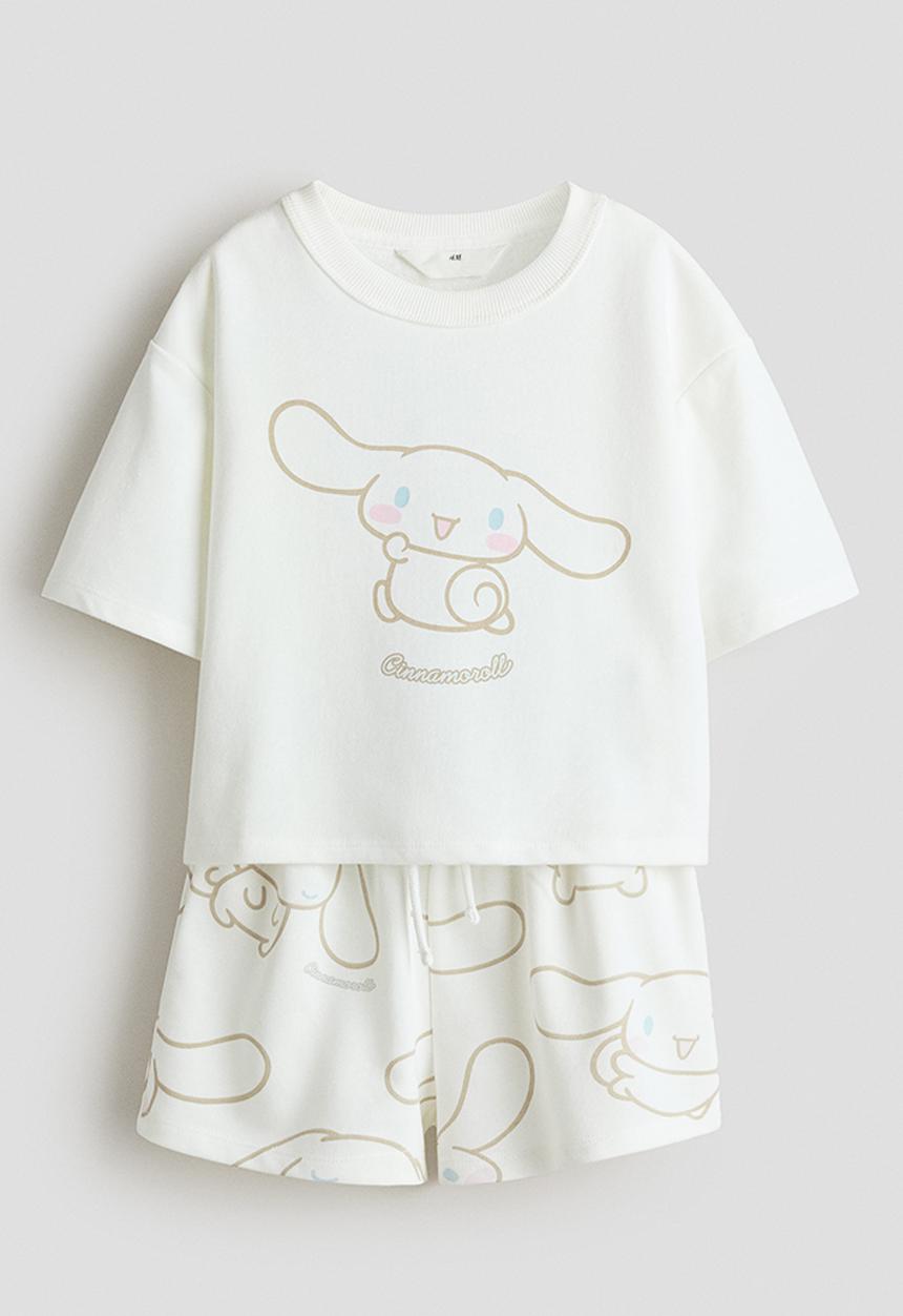 H&M - 2-Piece printed top and shorts set - white/cinnamoroll