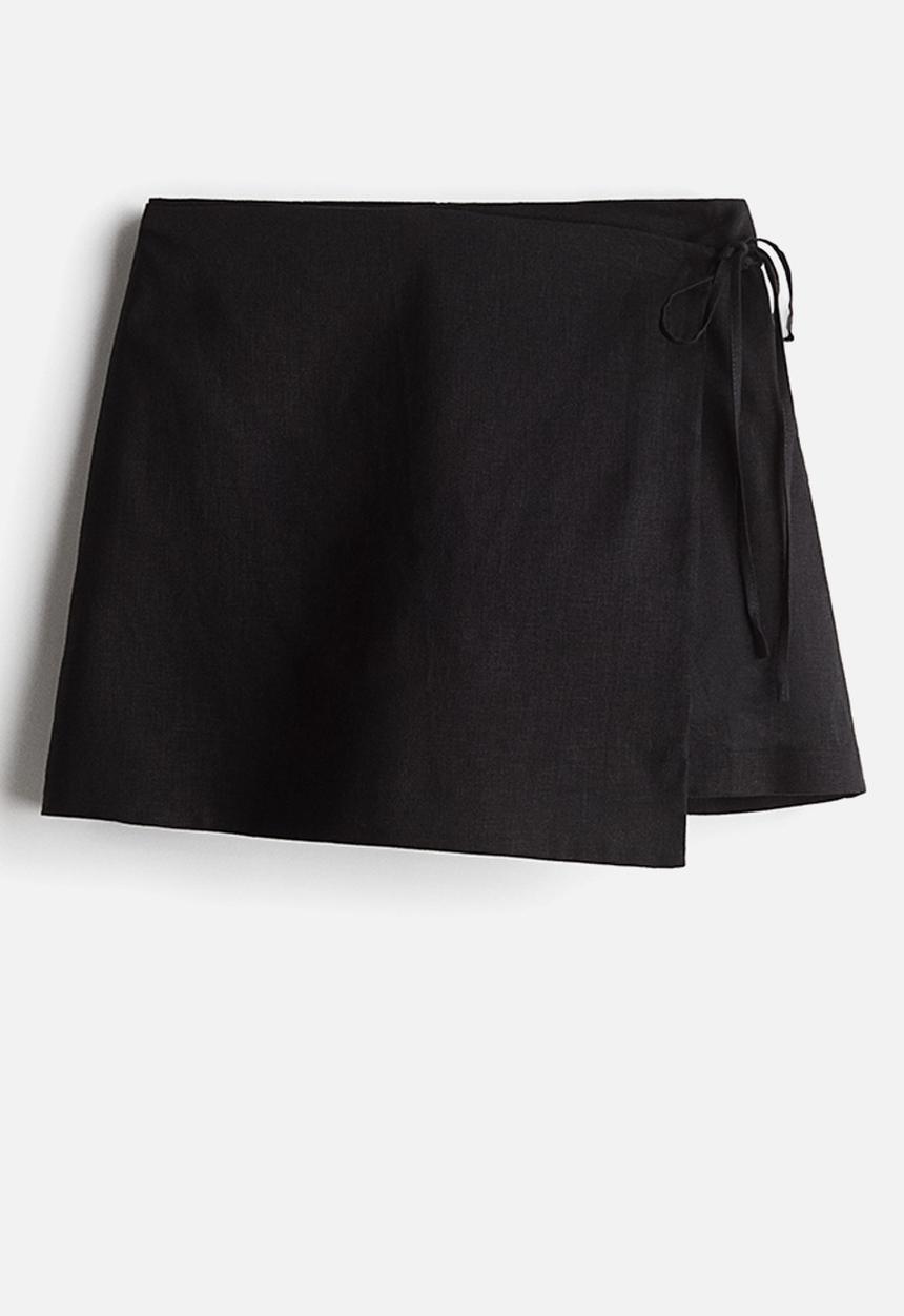 H&M - Linen-blend wrap skort - black