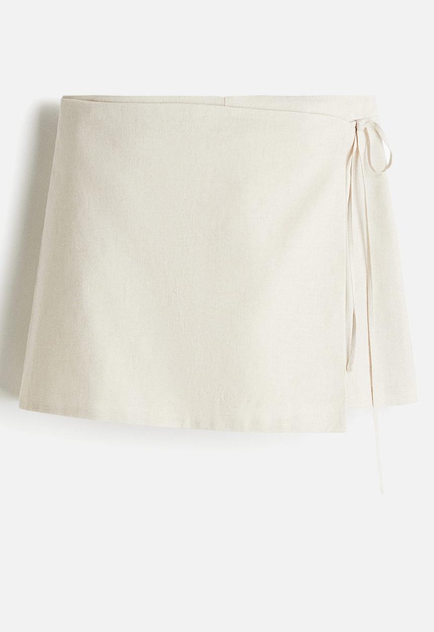 H&M - Linen-blend wrap skort - light beige