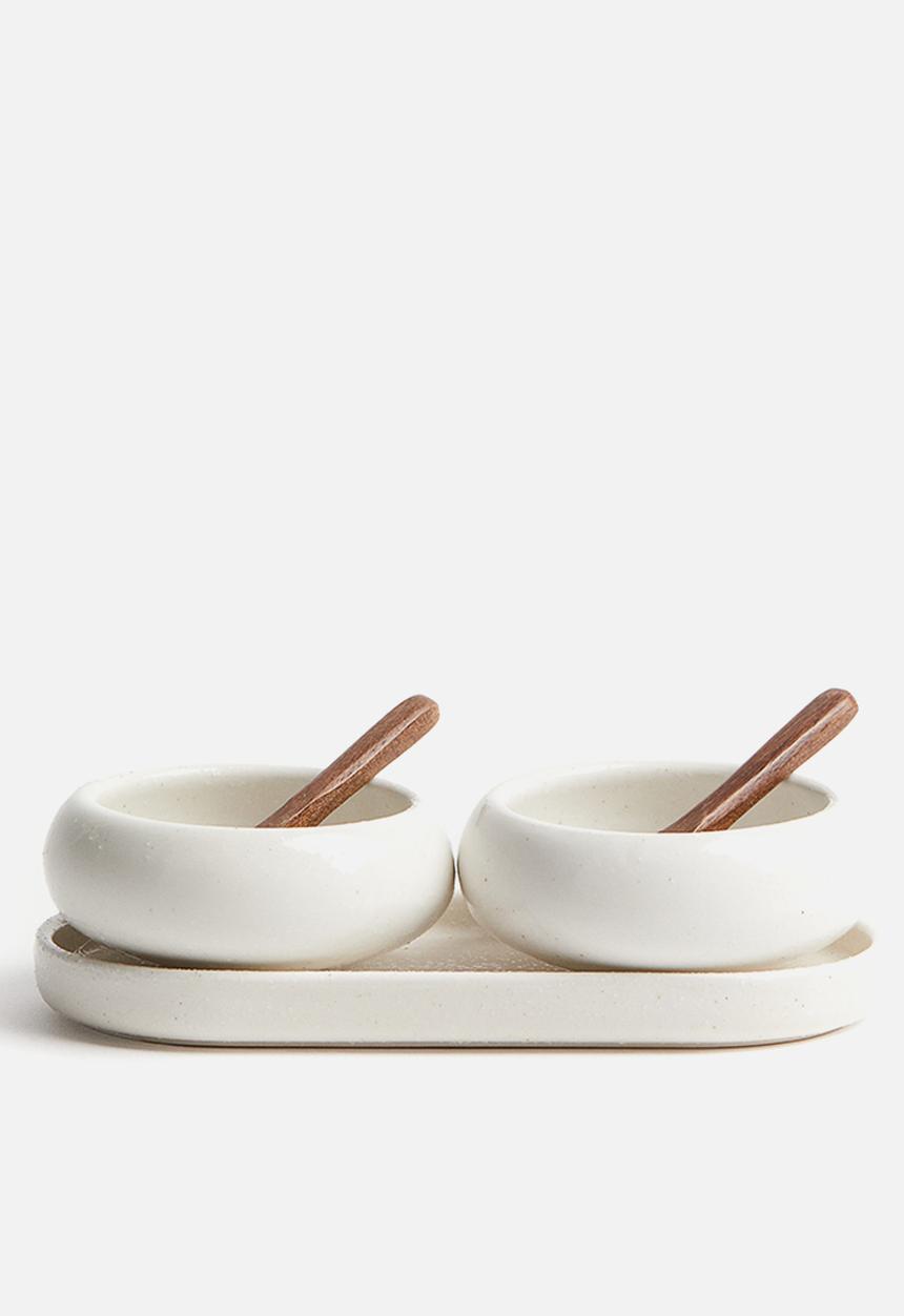 H&M - 2-pack stoneware bowls with spoons - white