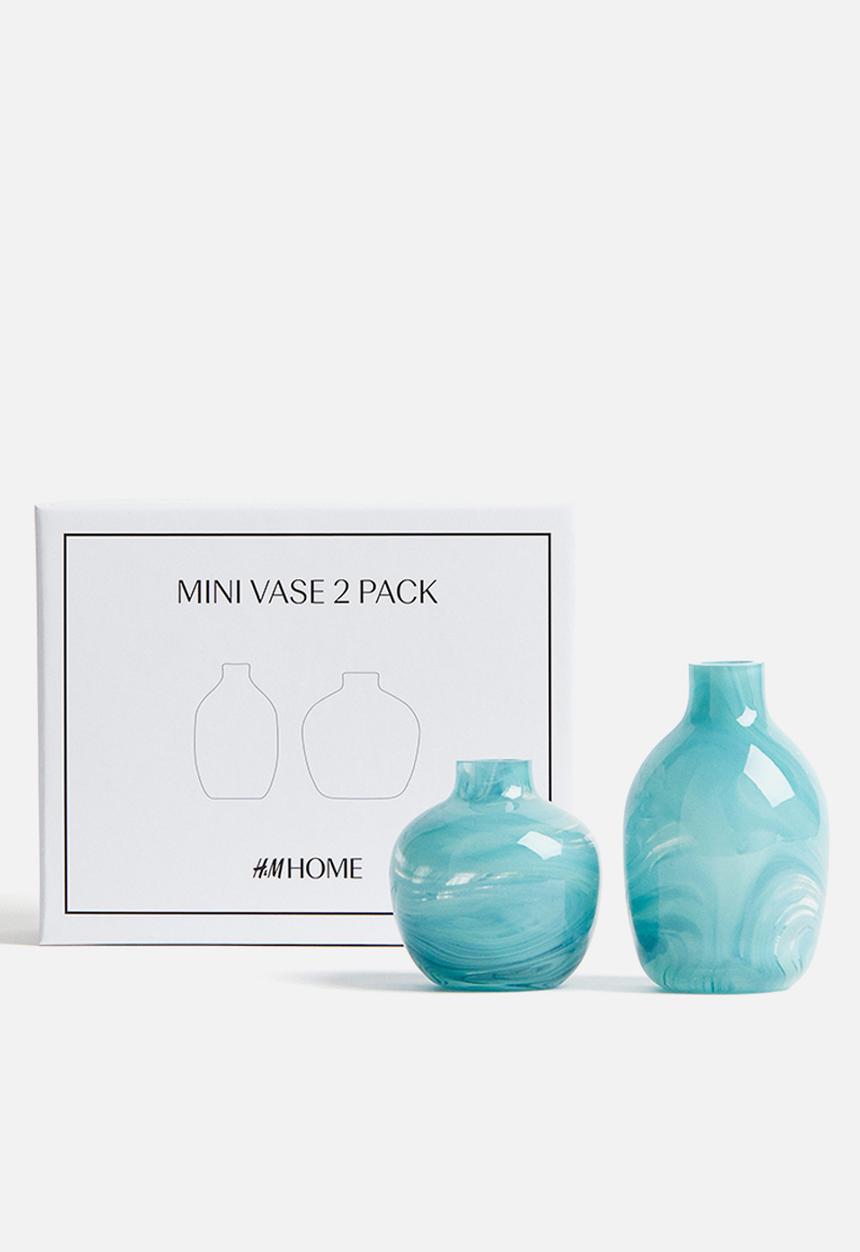 H&M - 2-pack mini glass vases - turquoise/patterned 