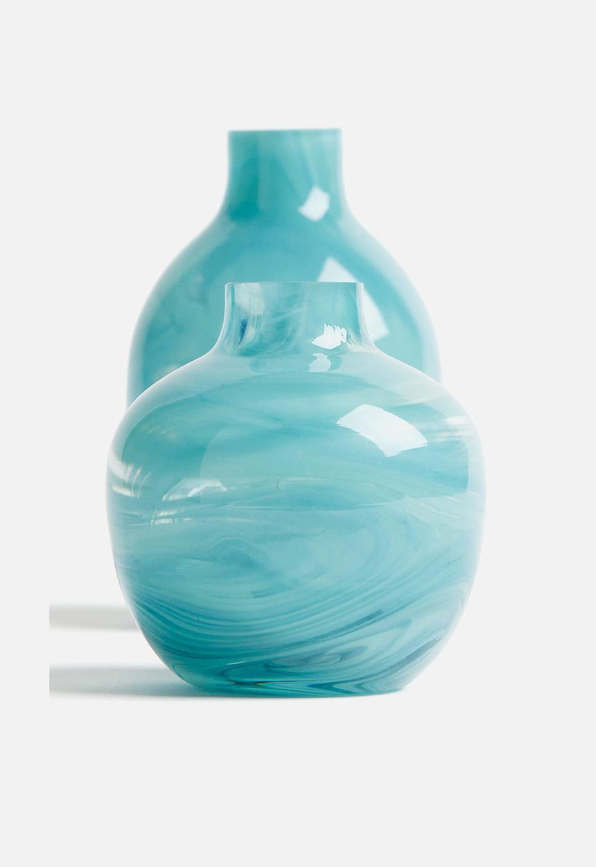 H&M - 2-pack mini glass vases - turquoise/patterned 