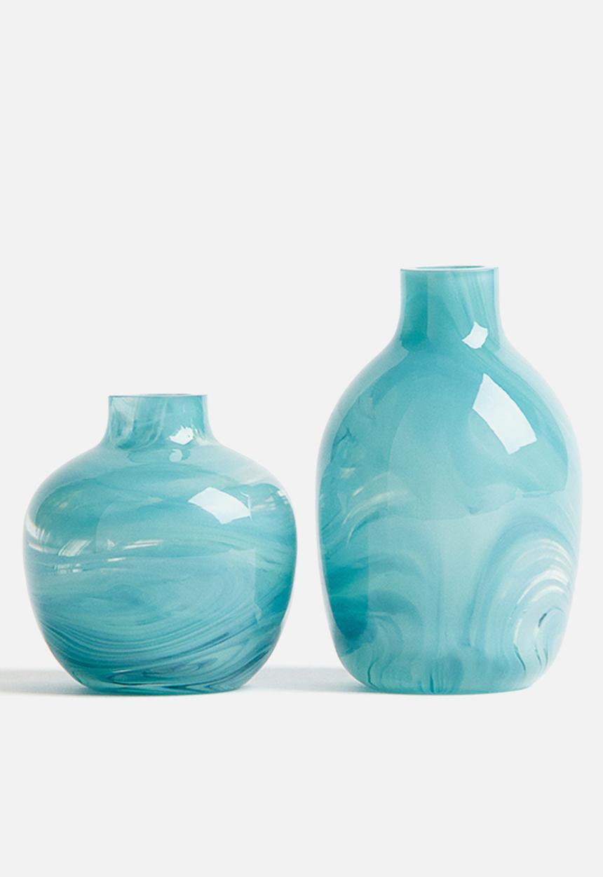 H&M - 2-pack mini glass vases - turquoise/patterned 