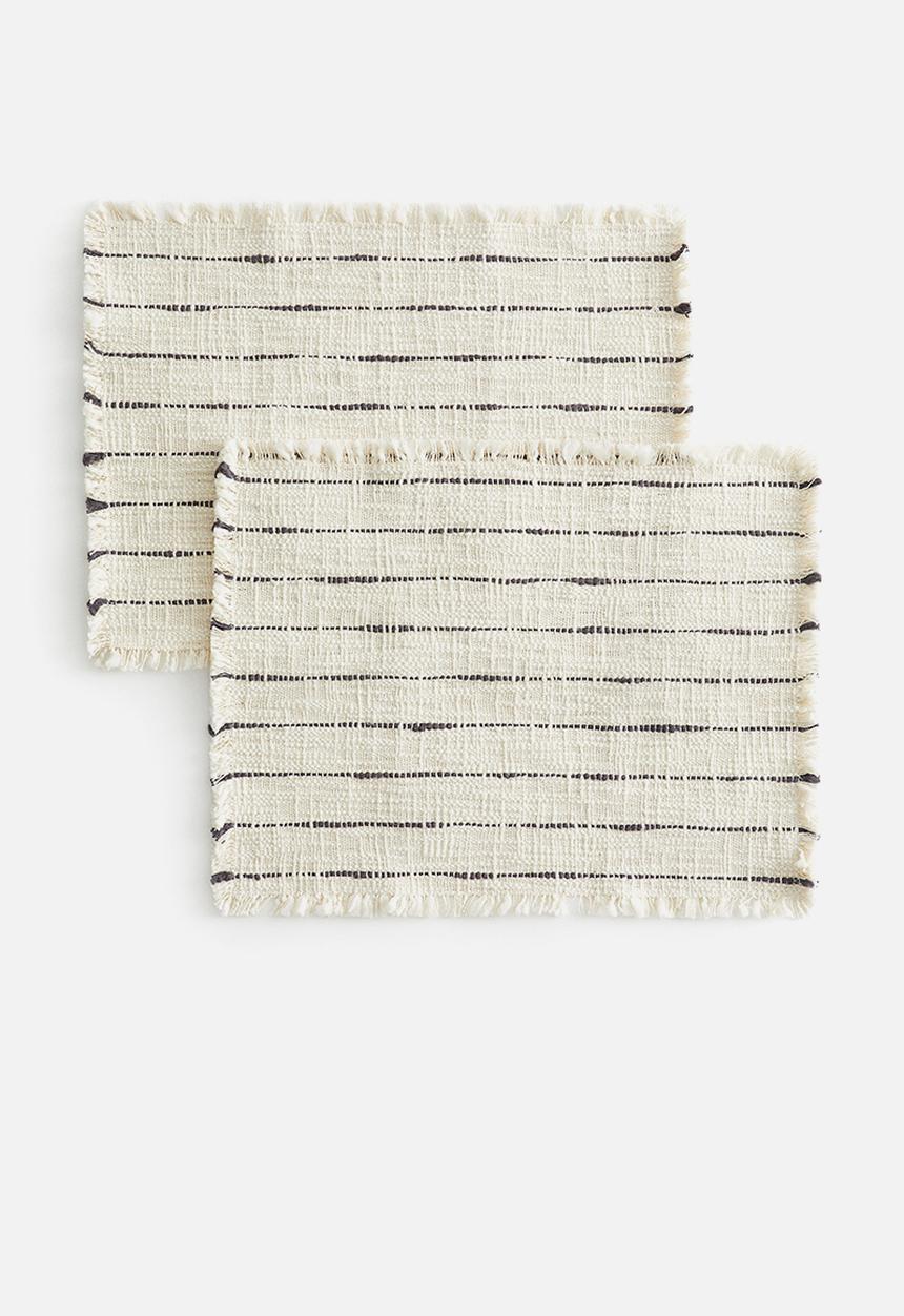 H&M - 2-pack textured-weave place mats -  light beige/striped