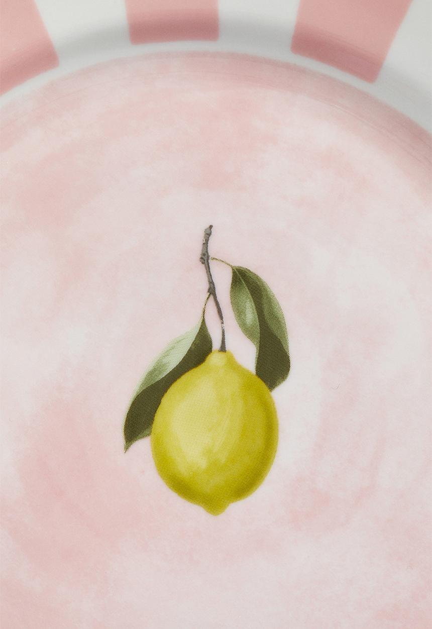 H&M - Motif-detail porcelain mid plate - pink/lemon