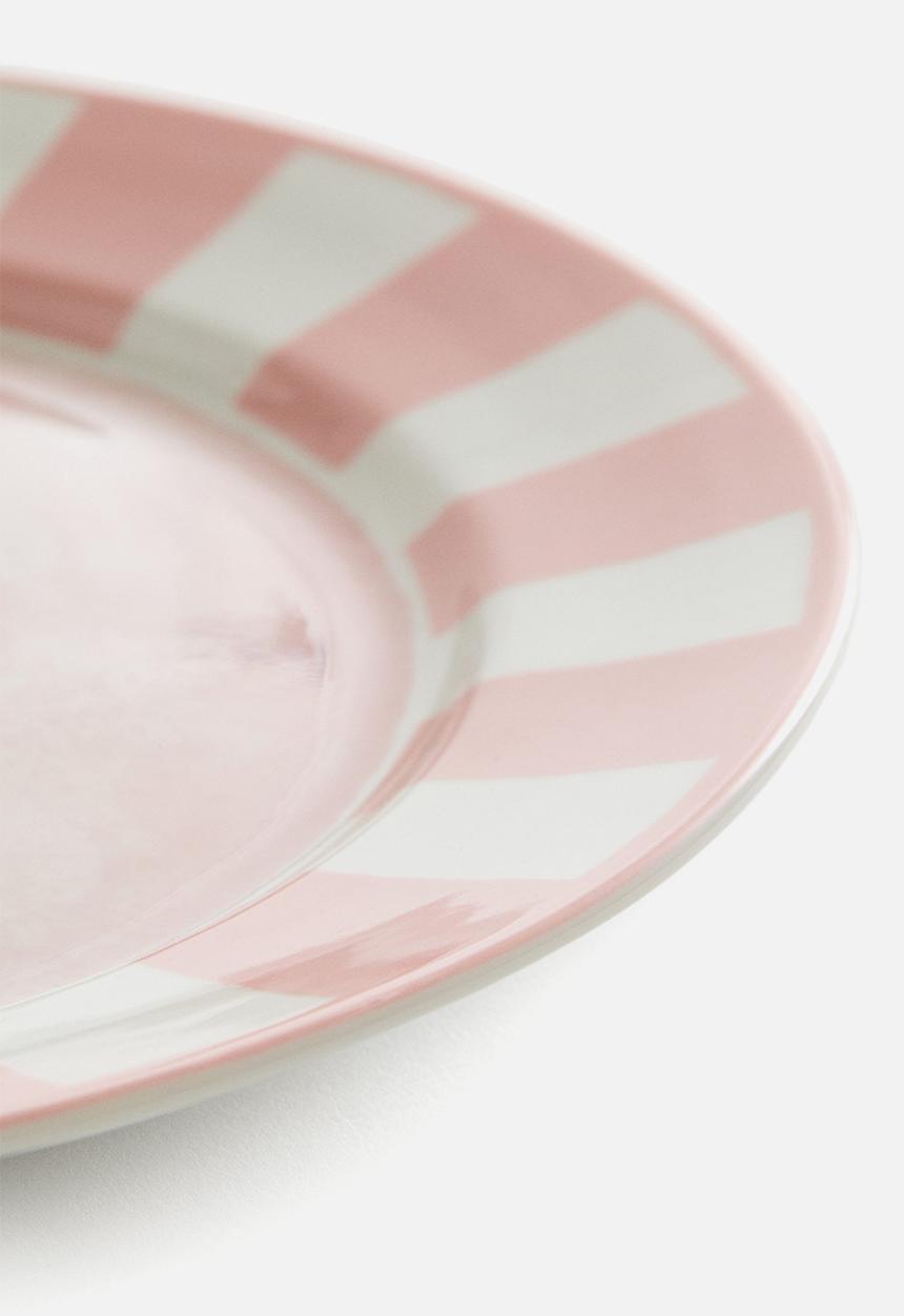H&M - Motif-detail porcelain mid plate - pink/lemon