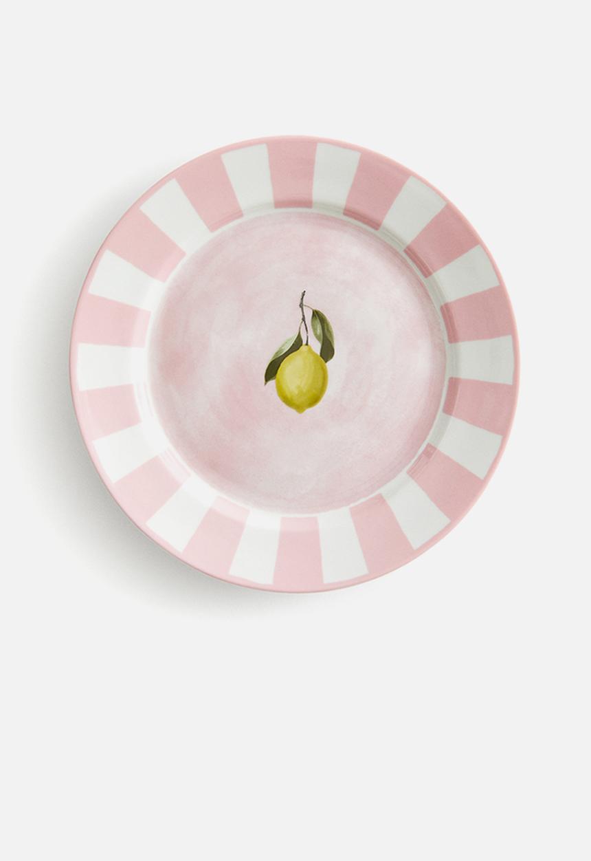 H&M - Motif-detail porcelain mid plate - pink/lemon