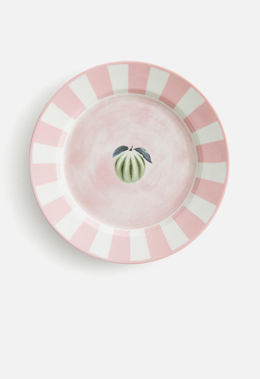 H&M - Motif-detail porcelain mid plate - pink/melon