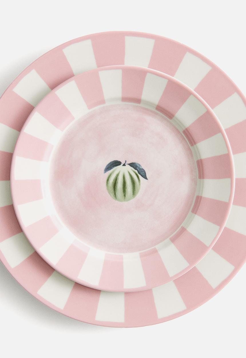 H&M - Motif-detail porcelain mid plate - pink/melon