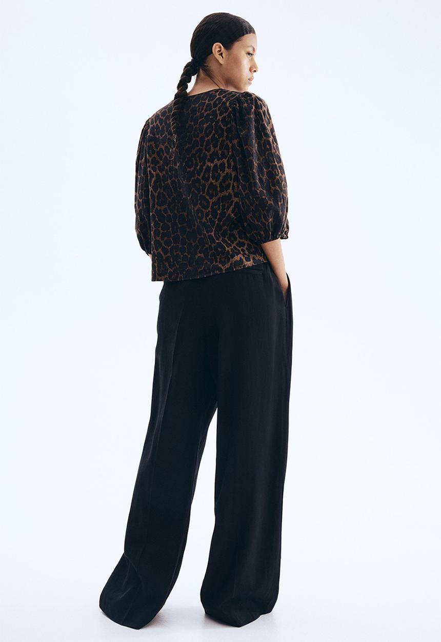 H&M - Linen-blend blouse - brown/leopard print