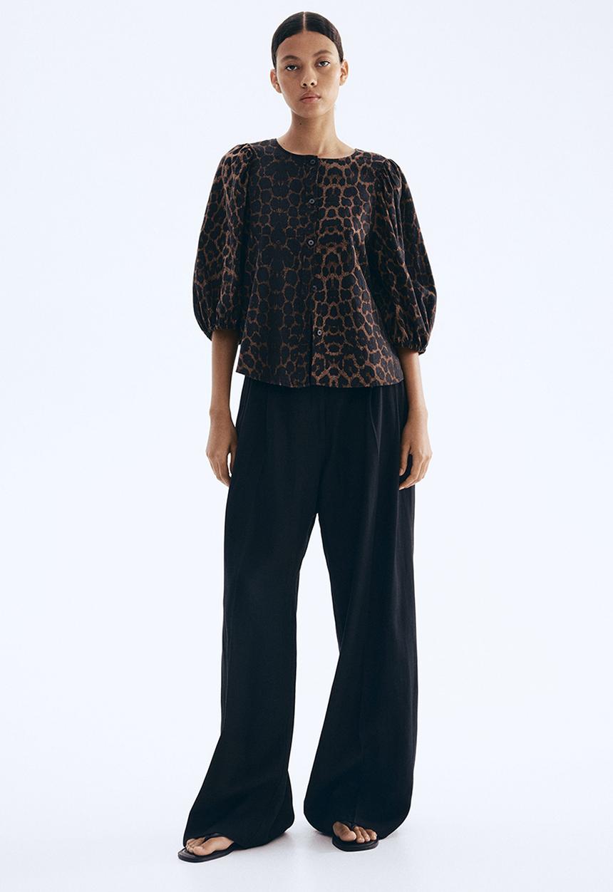 H&M - Linen-blend blouse - brown/leopard print