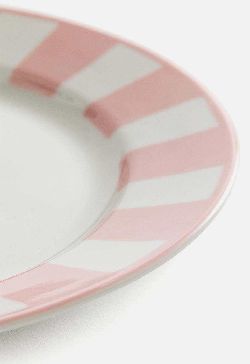 H&M - Porcelain mid plate - pink striped 