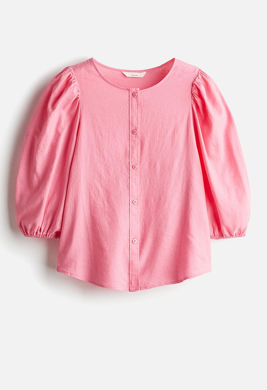 H&M - Linen-blend blouse - pink