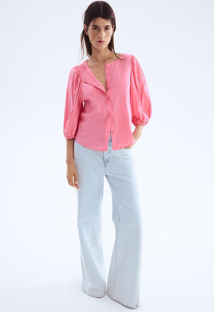 H&M - Linen-blend blouse - pink