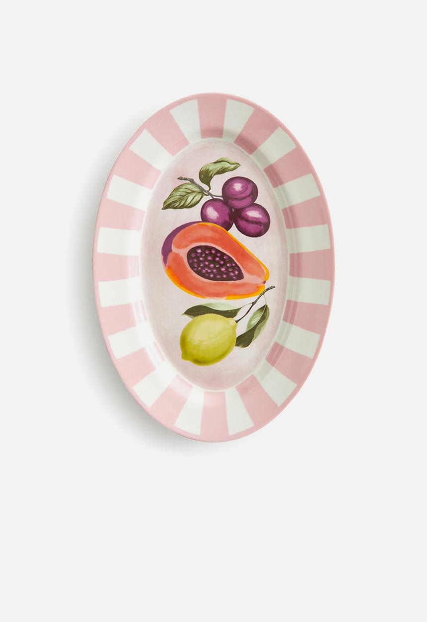 H&M - Large motif-detail serving plate -  pink/fruits