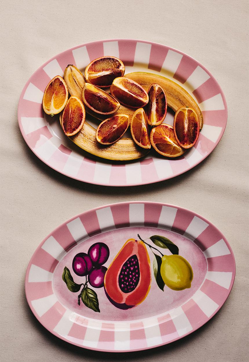 H&M - Large motif-detail serving plate -  pink/fruits