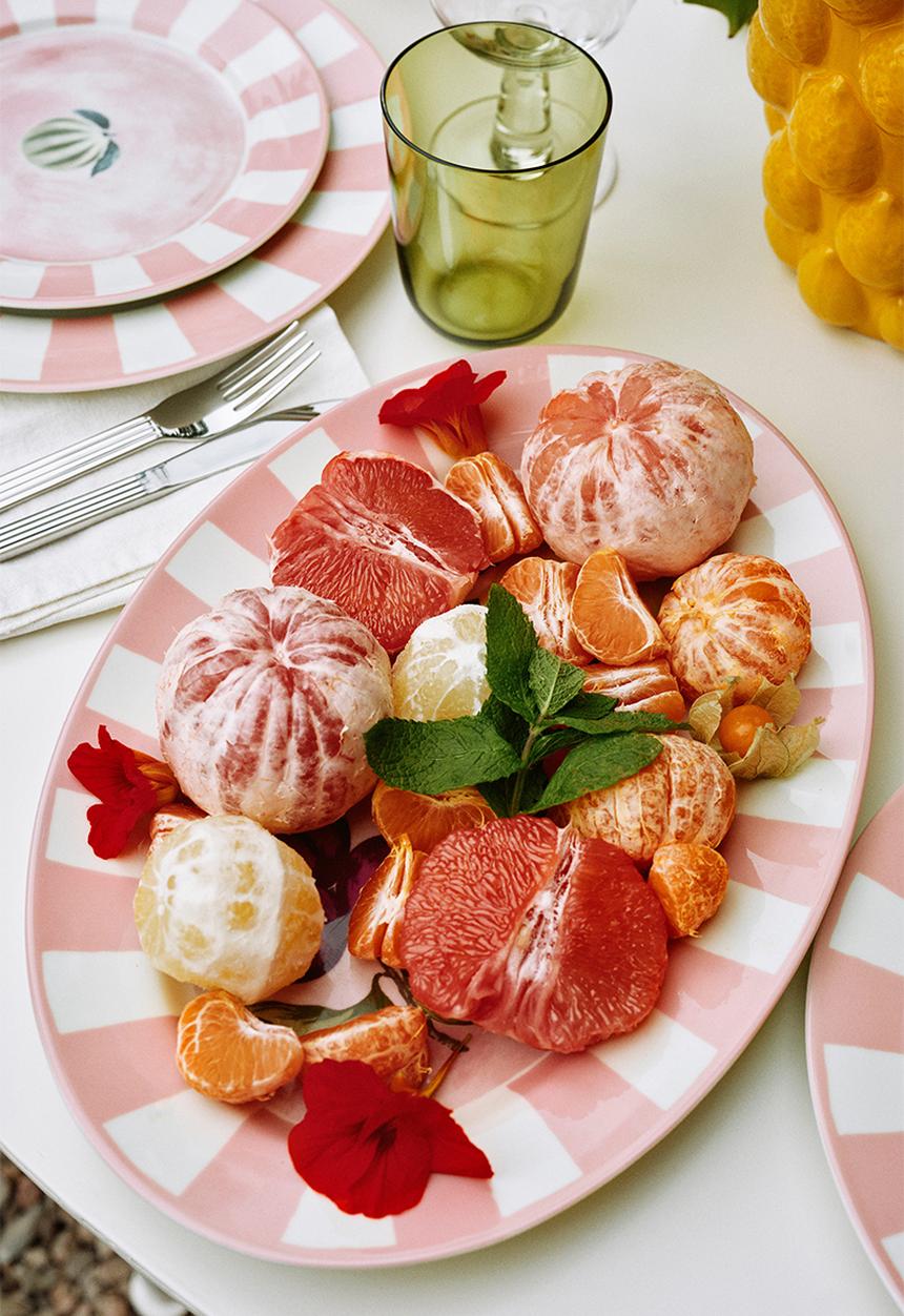 H&M - Large motif-detail serving plate -  pink/fruits