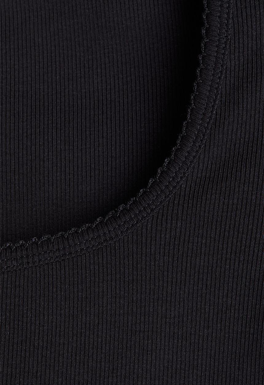 H&M - Picot-trimmed ribbed t-shirt - black