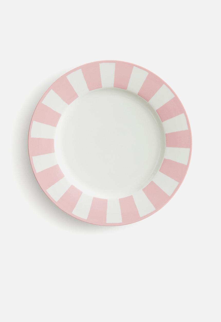 H&M - Porcelain dinner plate - pink striped 