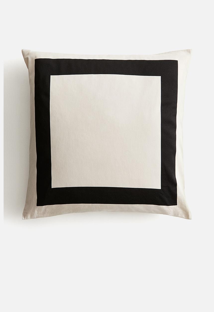 H&M - Cotton satin cushion cover - light beige/black 