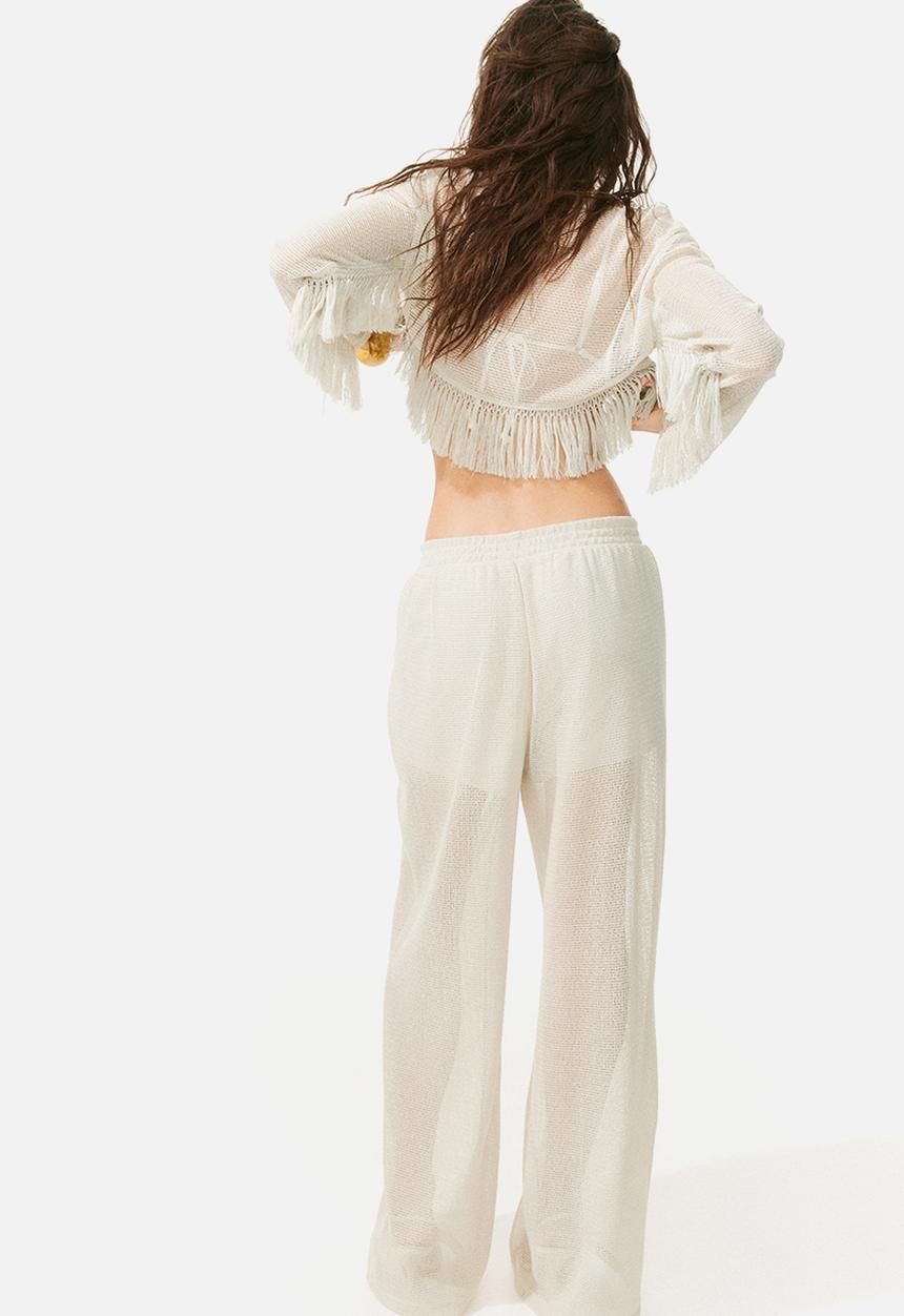 H&M - Fringe-trimmed top - light greige 