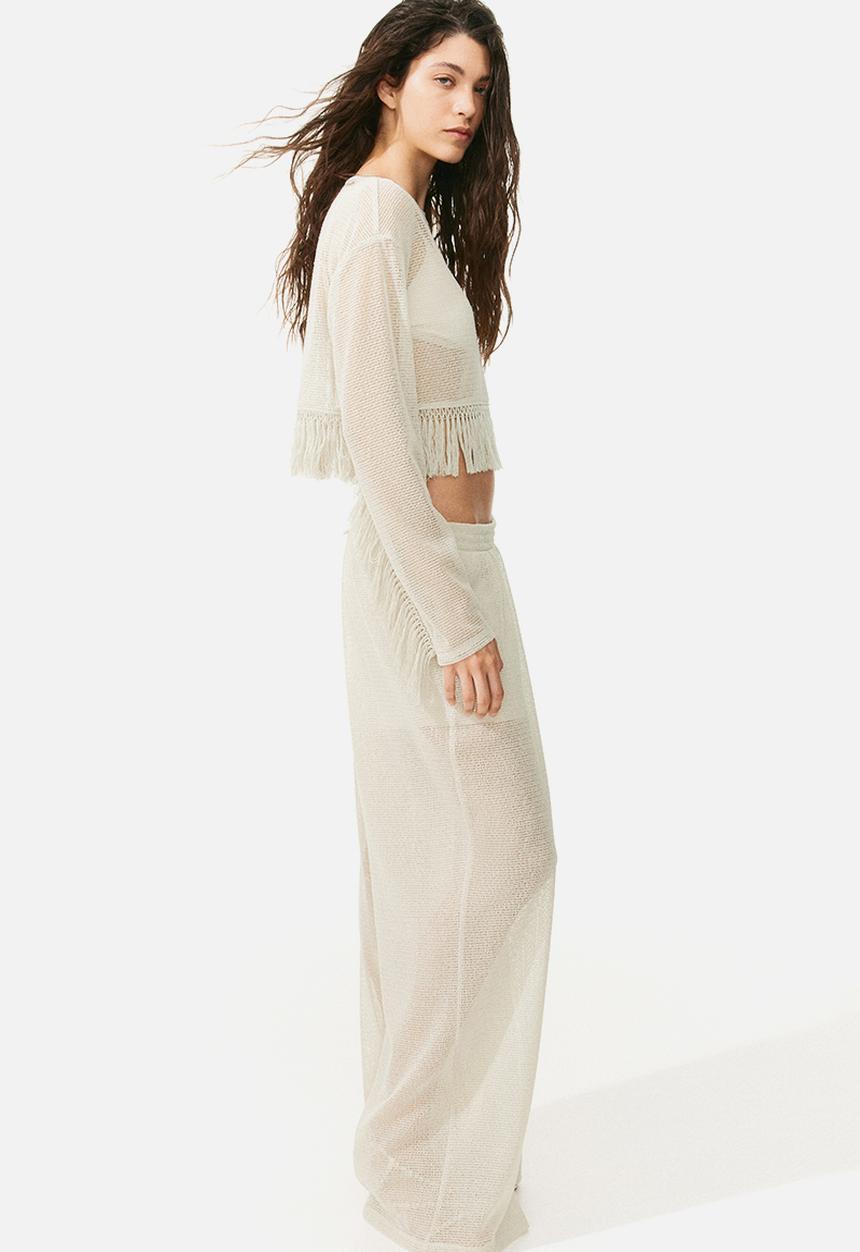H&M - Fringe-trimmed top - light greige 