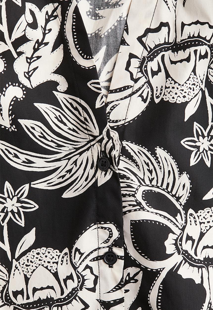 H&M - Balloon-sleeved poplin blouse - black/floral