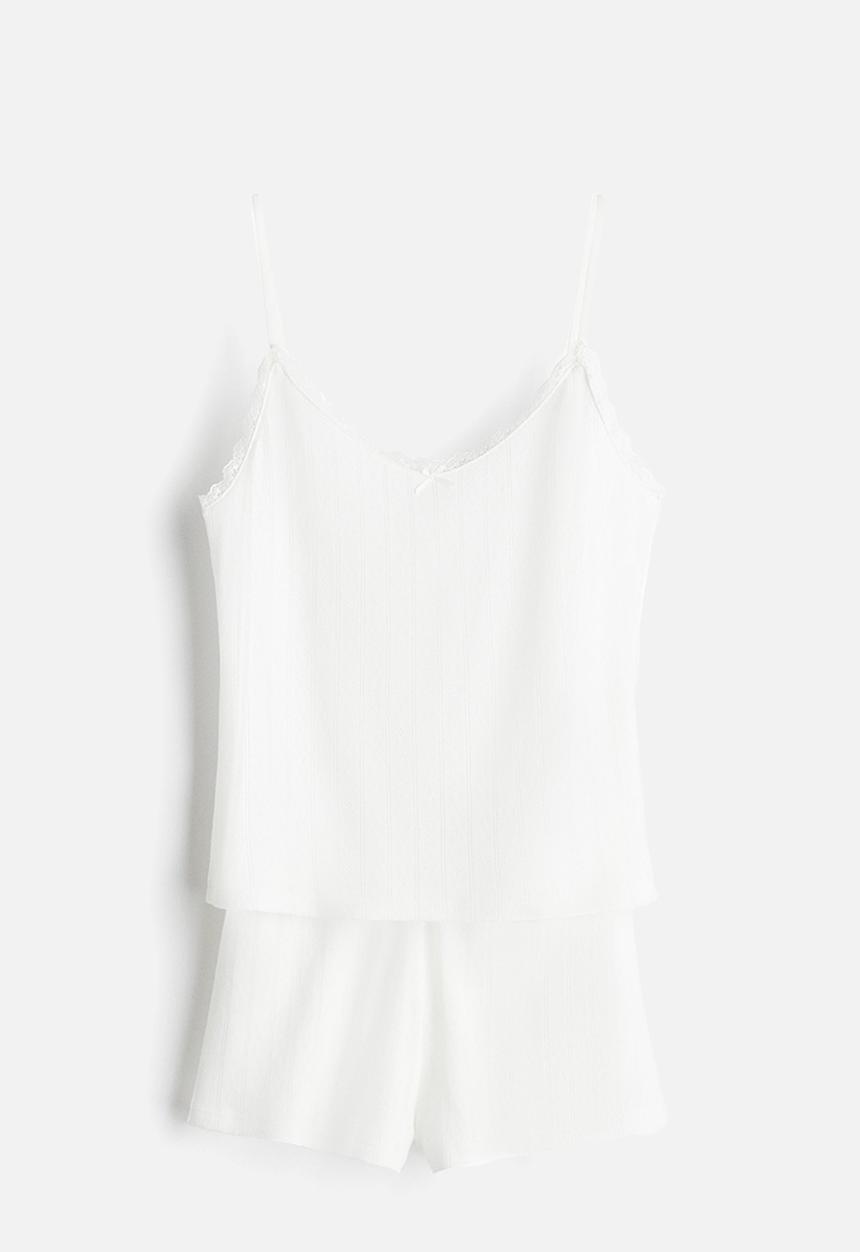 H&M - Cotton pointelle pyjamas - white