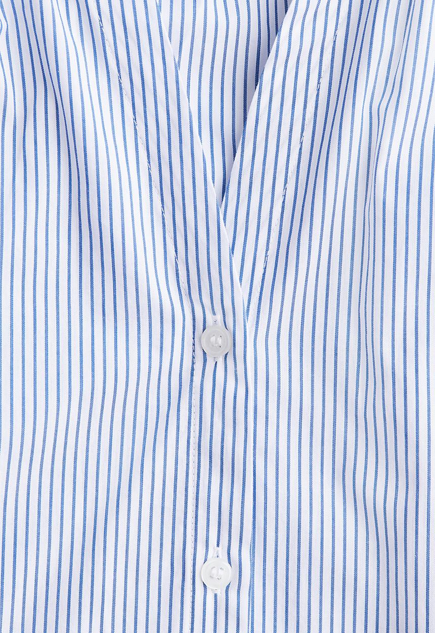 H&M - Balloon-sleeved poplin blouse - white/blue striped 