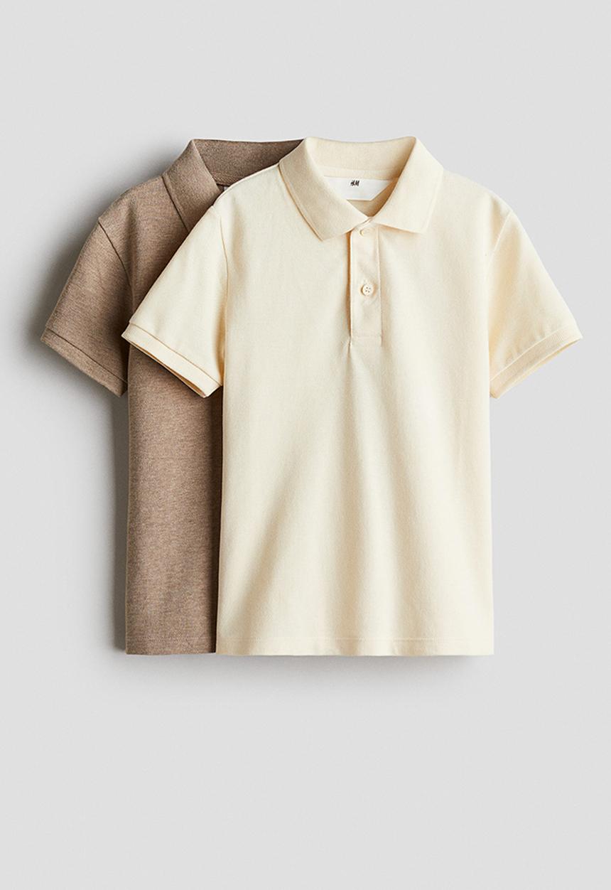 H&M - 2-Pack polo shirts - light beige & dark beige