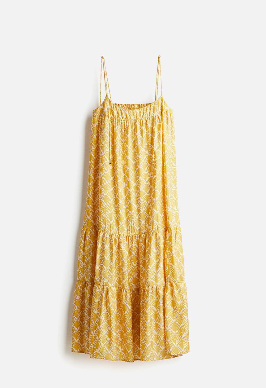 H&M - Tie-strap maxi dress - yellow & patterned