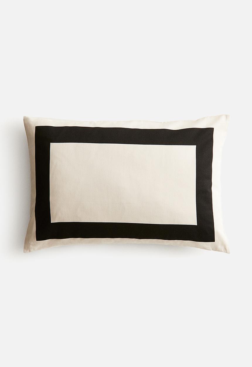 H&M - Cotton satin cushion cover - light beige/black