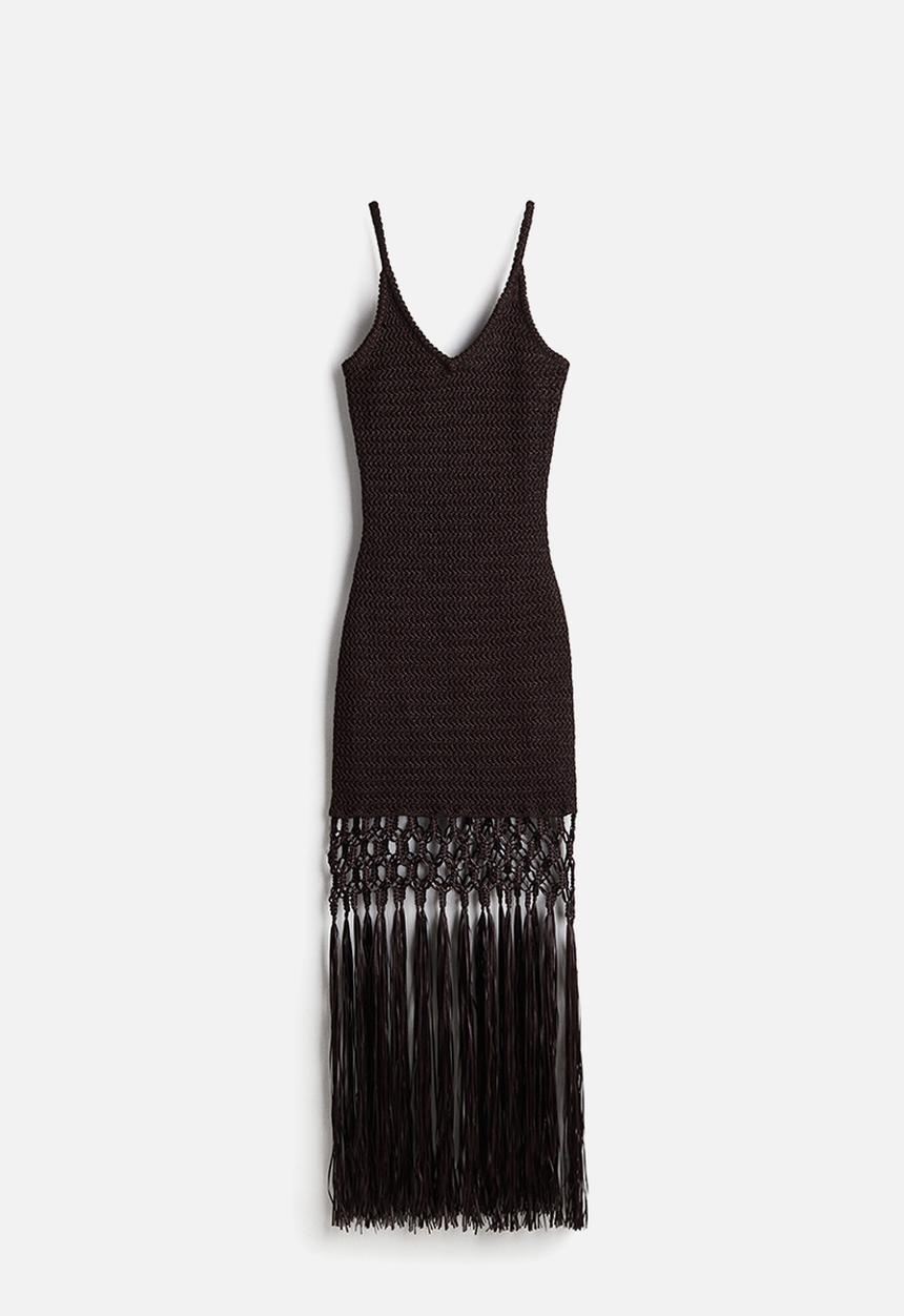 H&M - Fringed crochet-look dress - dark brown