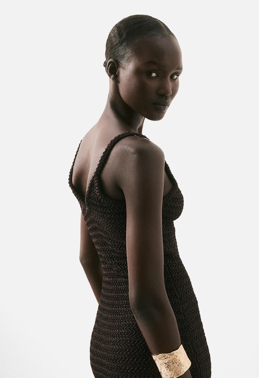H&M - Fringed crochet-look dress - dark brown