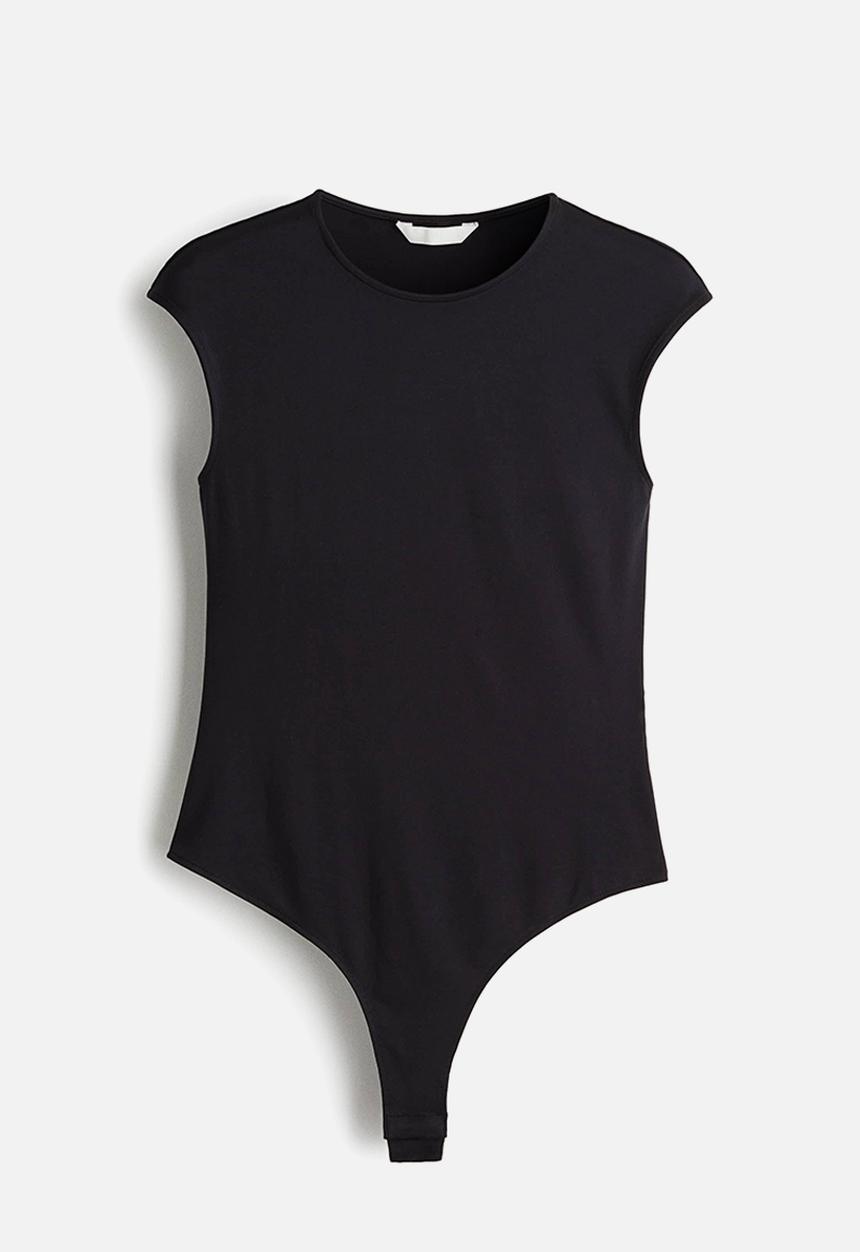 H&M - Cap-sleeved microfibre body - black
