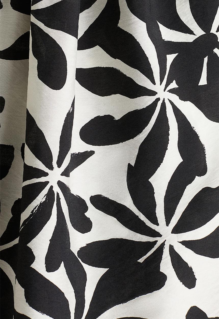 H&M - Balloon-sleeved tunic dress - white & black floral