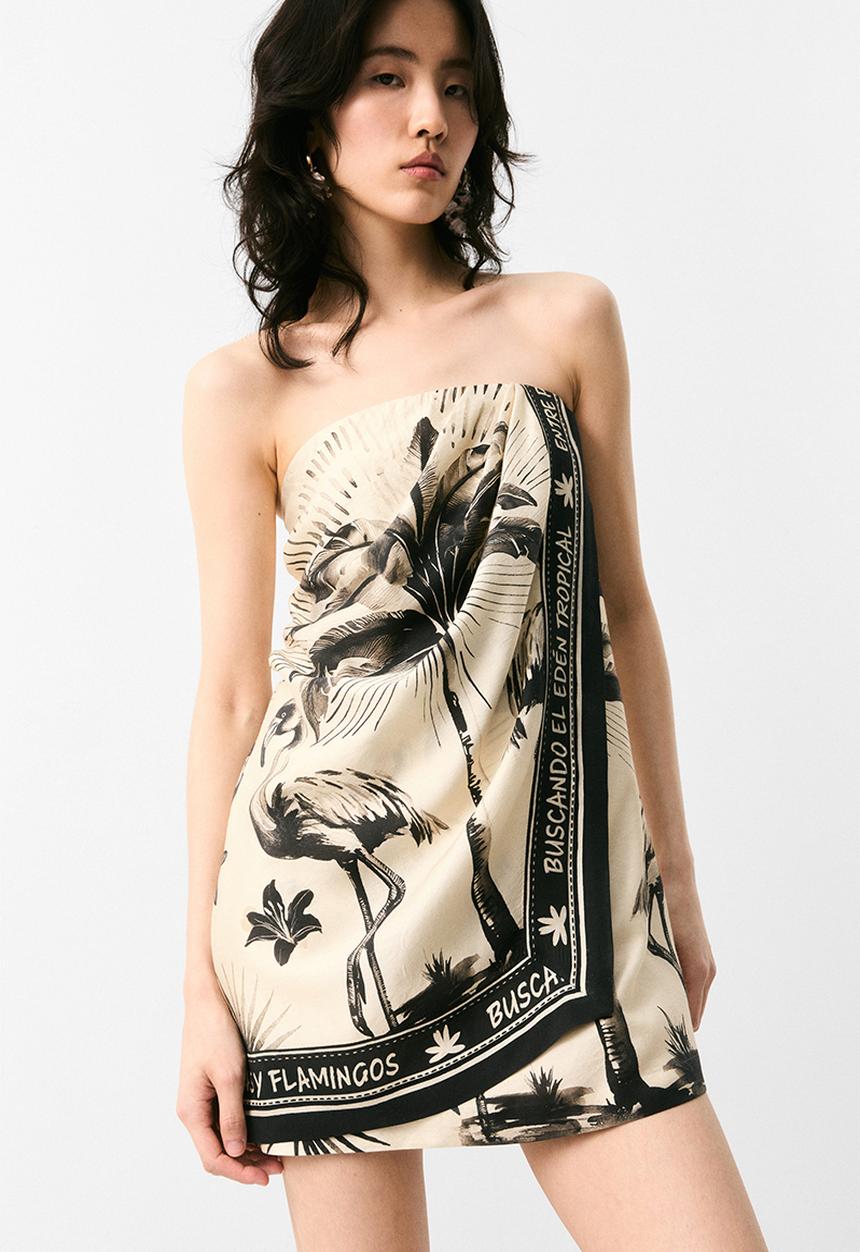 H&M - Draped bandeau dress - light beige