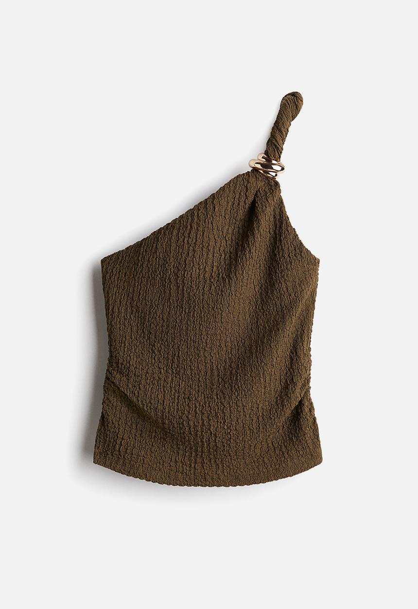 H&M - One-shoulder top - dark khaki green