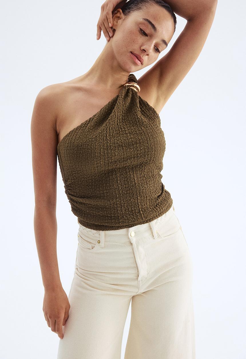 H&M - One-shoulder top - dark khaki green