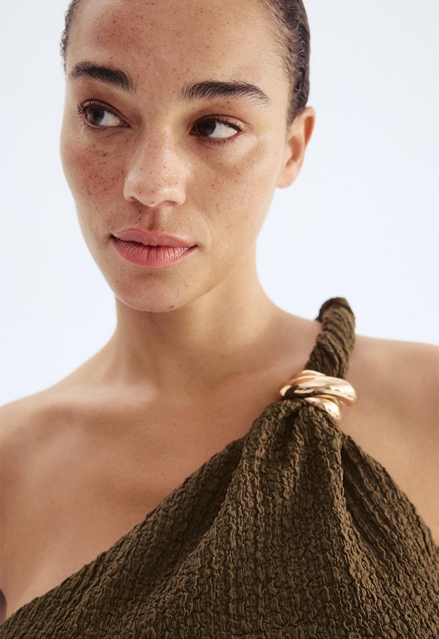 H&M - One-shoulder top - dark khaki green