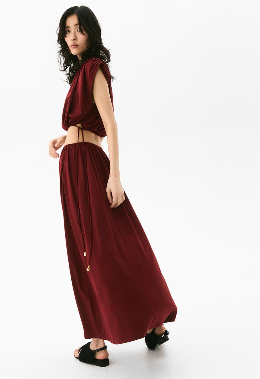 H&M - High-slit maxi skirt - burgundy 