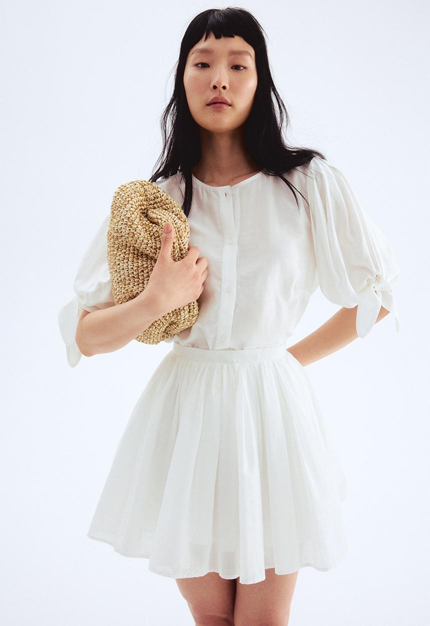 H&M - Puff-sleeved blouse - white