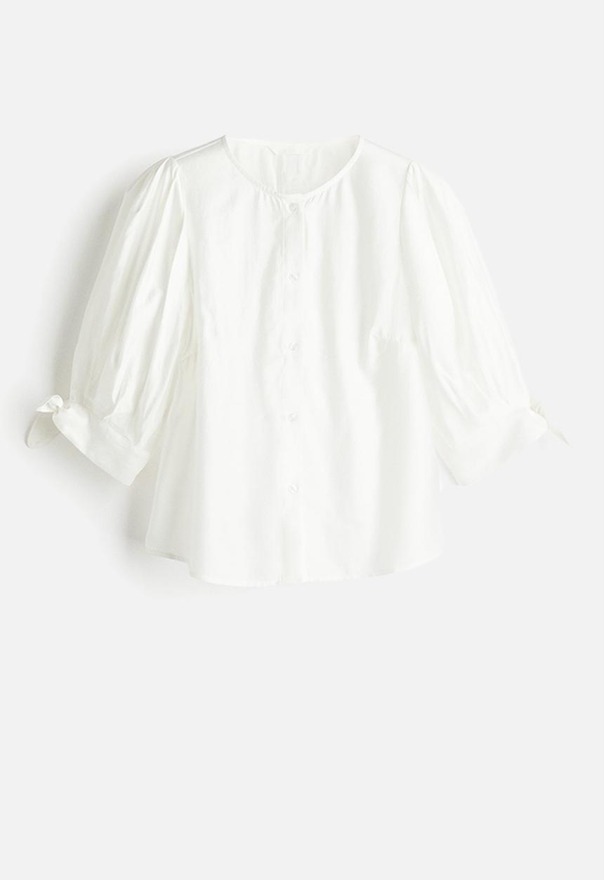 H&M - Puff-sleeved blouse - white