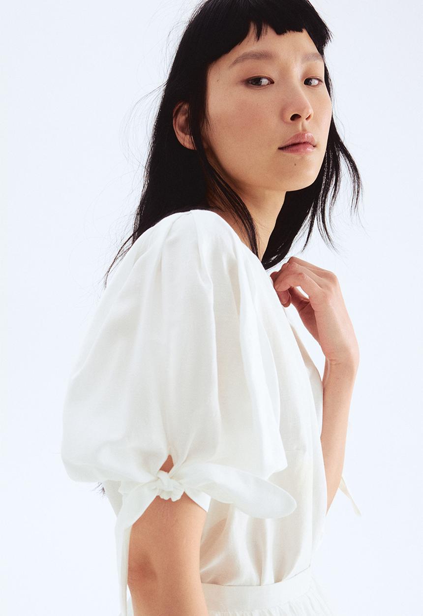 H&M - Puff-sleeved blouse - white