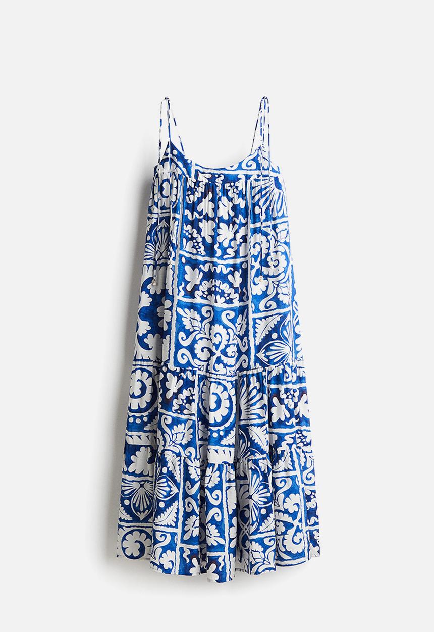H&M - Tie-strap maxi dress - bright blue patterned