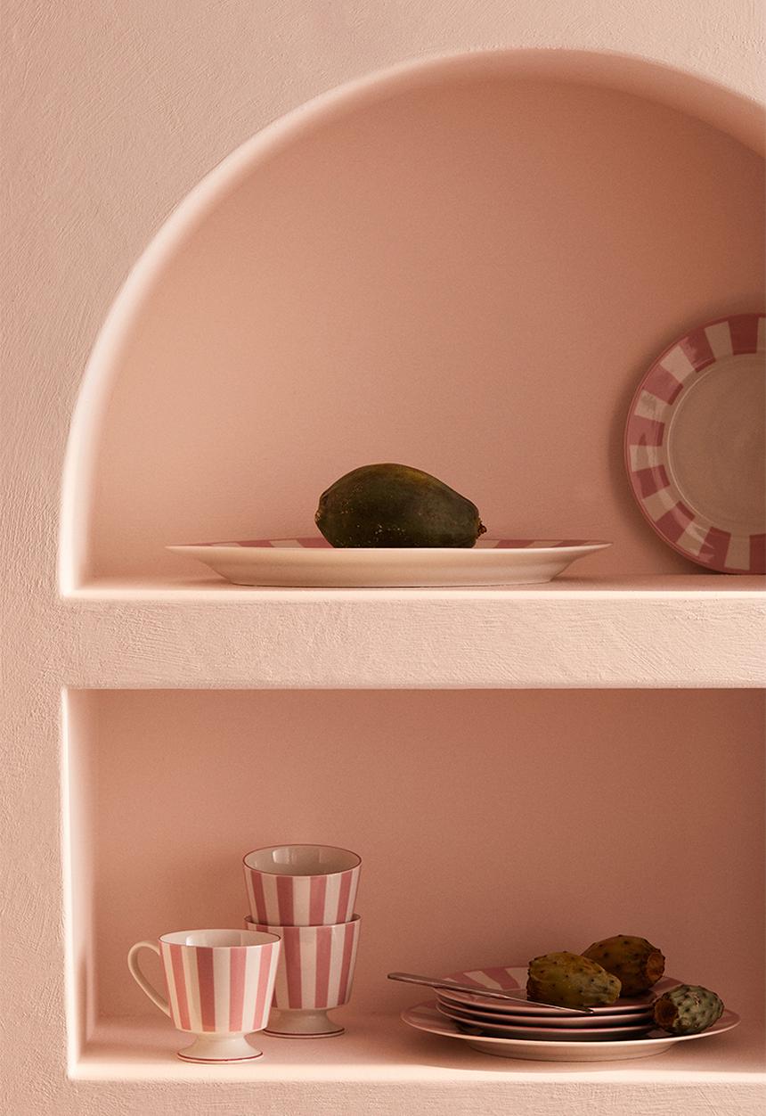 H&M - Footed porcelain mug - pink/striped
