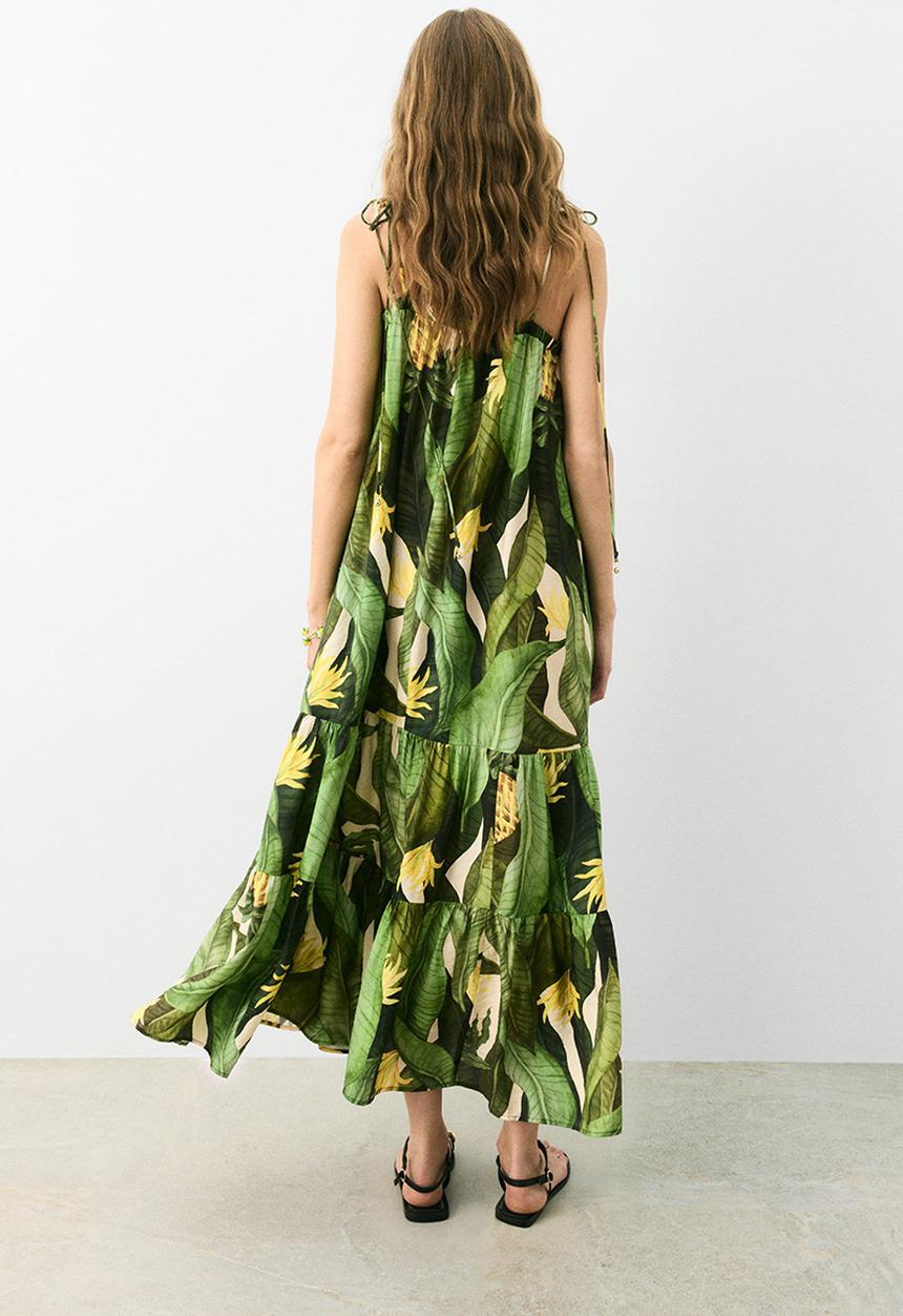 H&M - Tie-strap maxi dress - green patterned