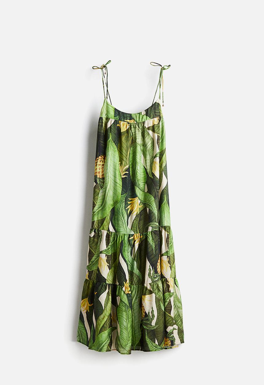 H&M - Tie-strap maxi dress - green patterned