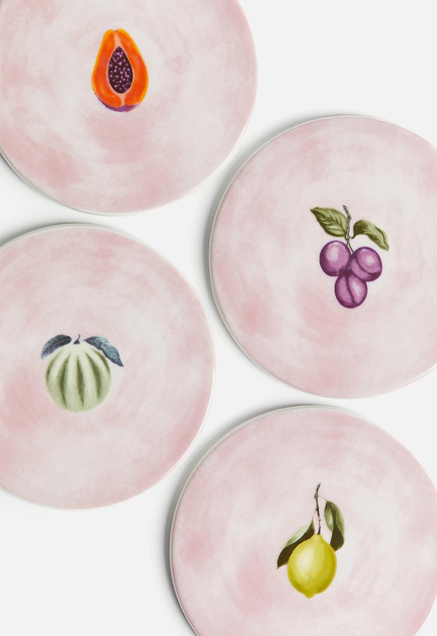 H&M - 4-Pack porcelain coasters - dusty pink/fruits