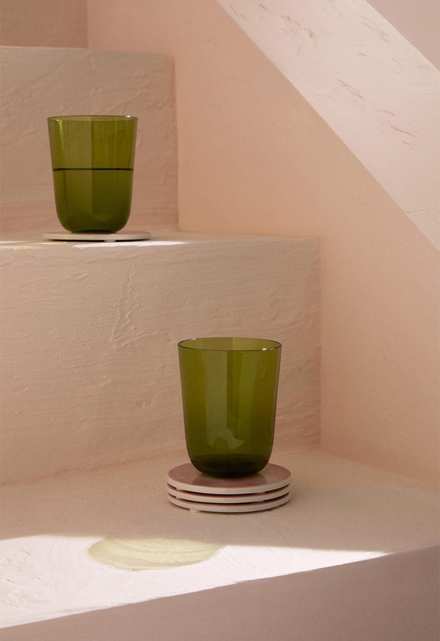 H&M - 4-Pack porcelain coasters - dusty pink/fruits